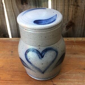 Vintage 1991 Rowe Pottery Works Collectible Salt Glaze Tall Heart Mug & Lid 14oz